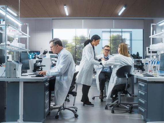 Scientists work in a lab